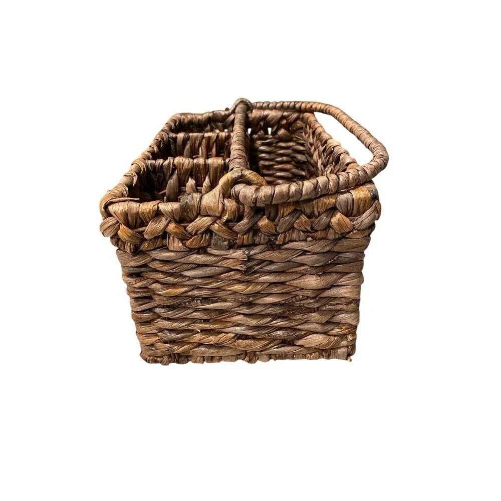Wicker Basket Caddy 4 Compartment Utensil Holder Silverware Organizer Farmhouse